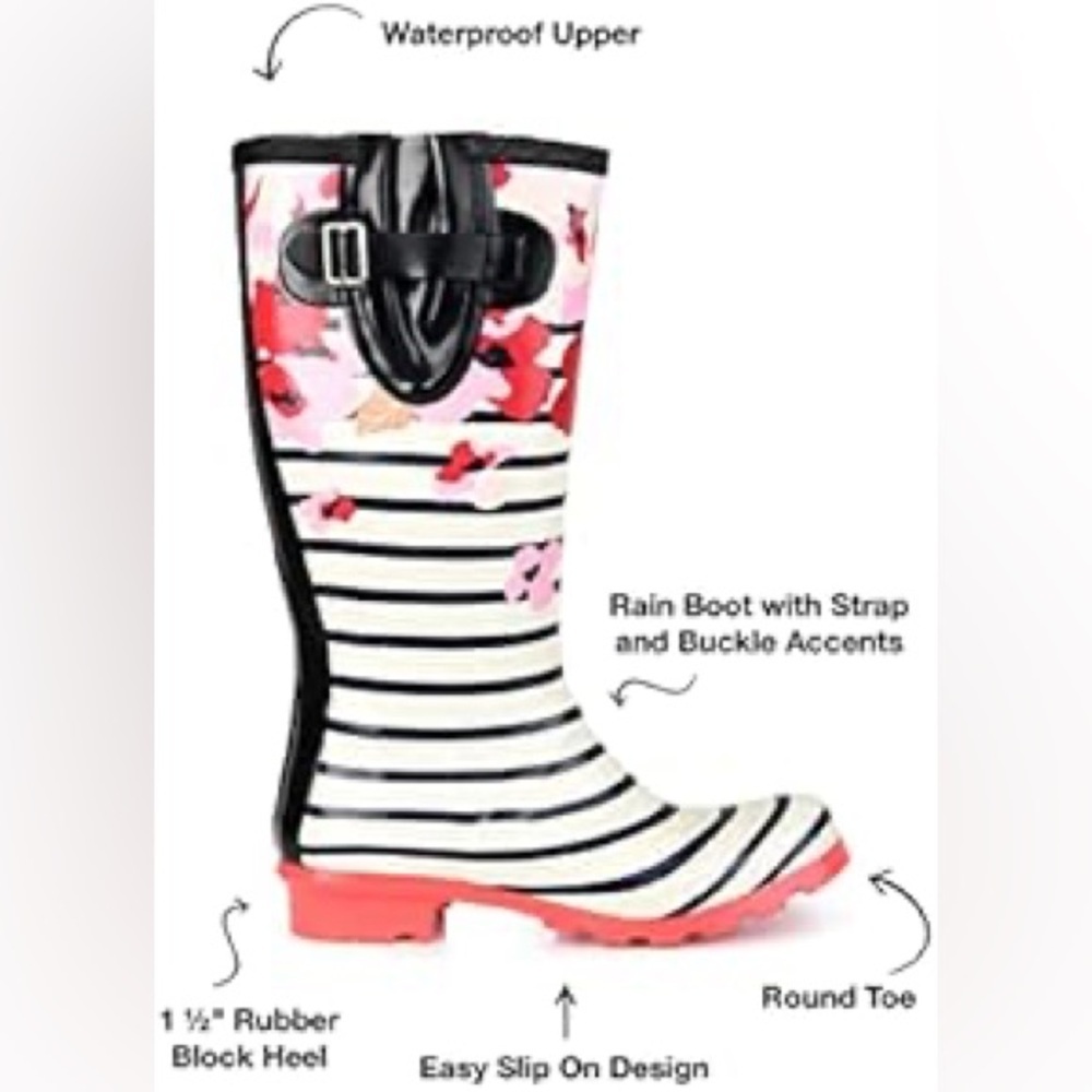 Black + White Striped & Floral Garden or Rain Boots - Fun, Bold & Weather-Ready! - Picture 7 of 12